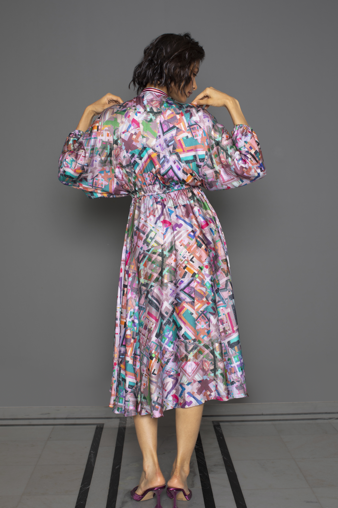 Thumbnail preview #2 for Abstract pink kimono dress