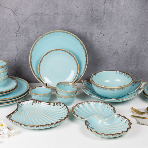 Blue Color Shell-Shaped Platter with Brown Drops Border, a product by The Golden Theory
