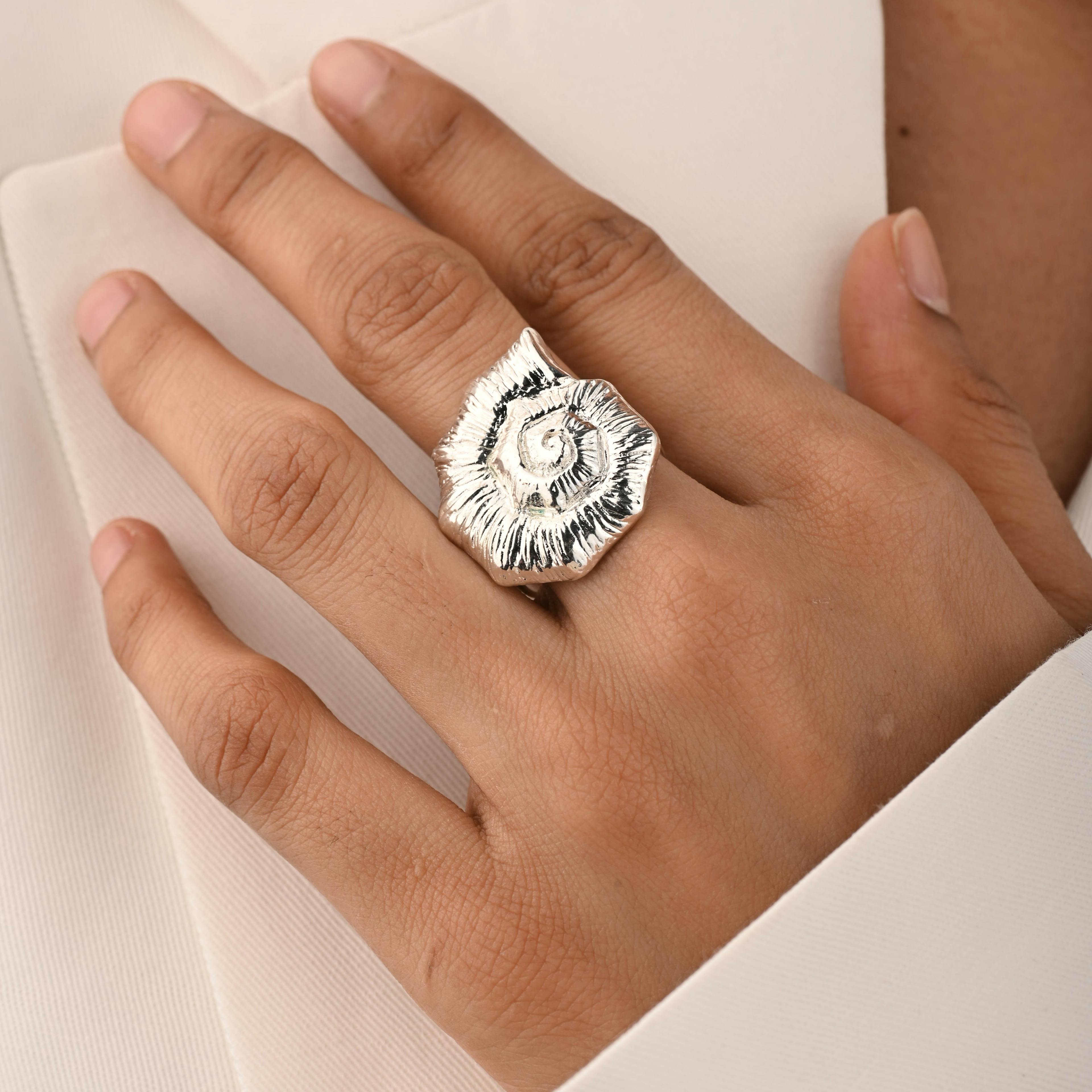 Thumbnail preview #1 for KNOBBED WHELK RING SILVER TONE