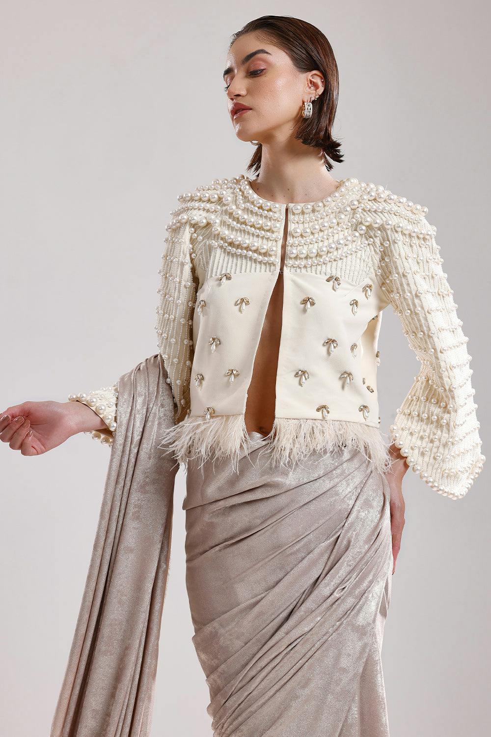 Thumbnail preview #9 for Ivory embroidered pearl jacket