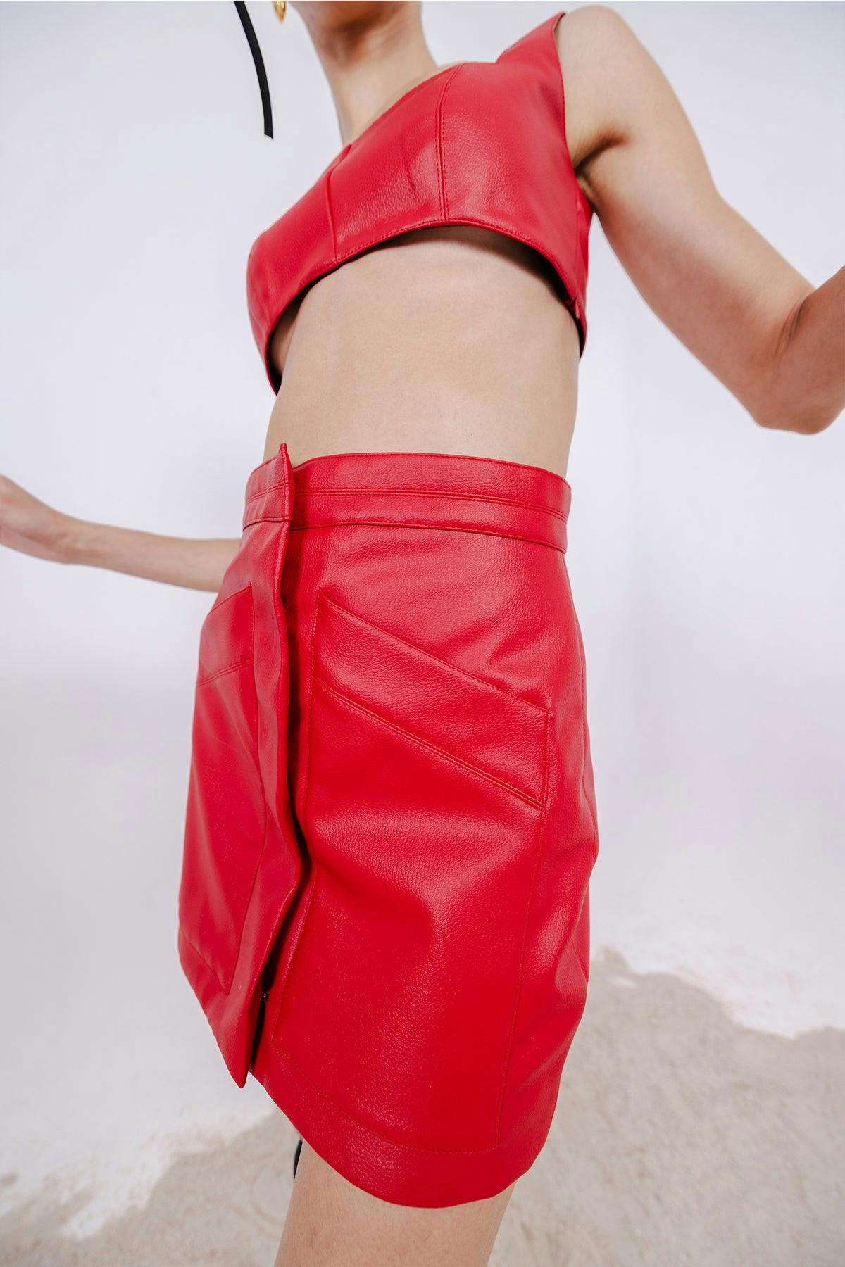 Thumbnail preview #3 for RAYA RED LONG BLAZER WITH BANDEAU & MINI SKIRT