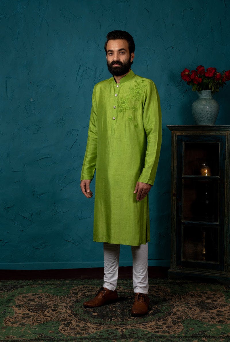 Thumbnail preview #1 for GREEN EMBROIDERED KURTA SET