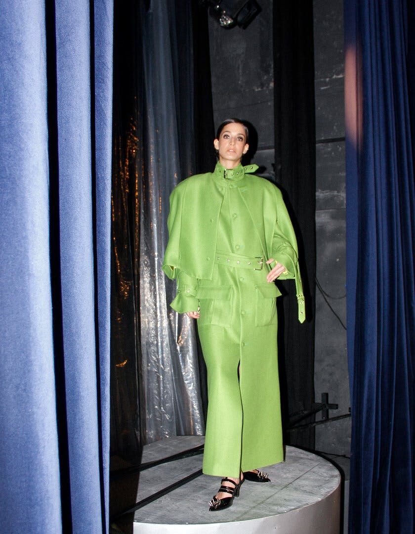 Layered Lime-Green coat, a product by BLIKVANGER