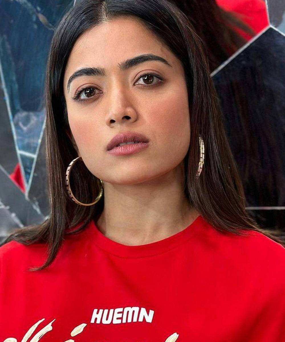 Rashmika Wearing MNSH Large Ray White Hoops, a product by MNSH
