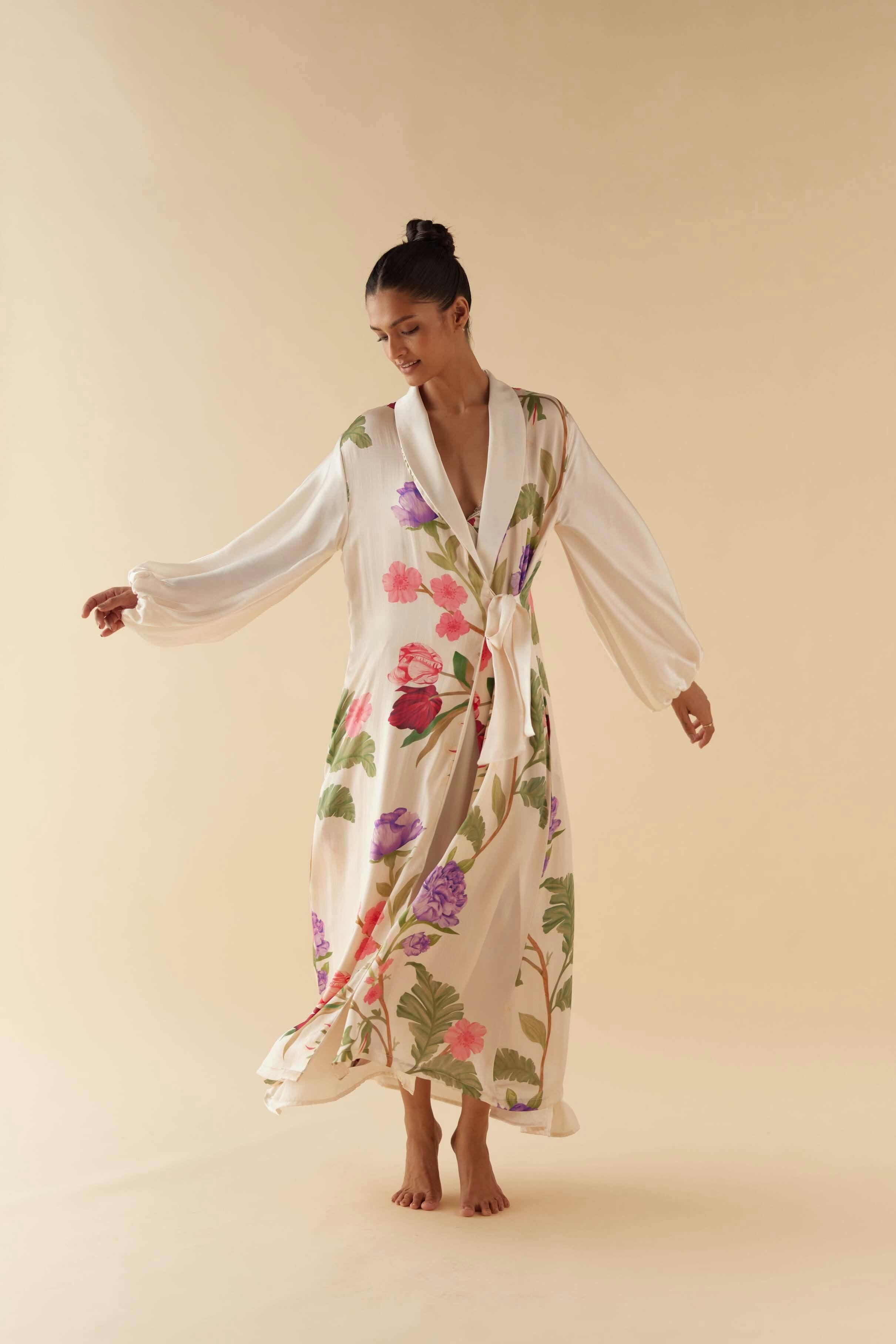 Thumbnail preview #1 for Floral Day Dream Silk Robe