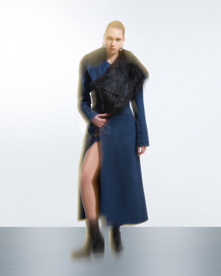 Thumbnail preview #1 for Denim furry coat