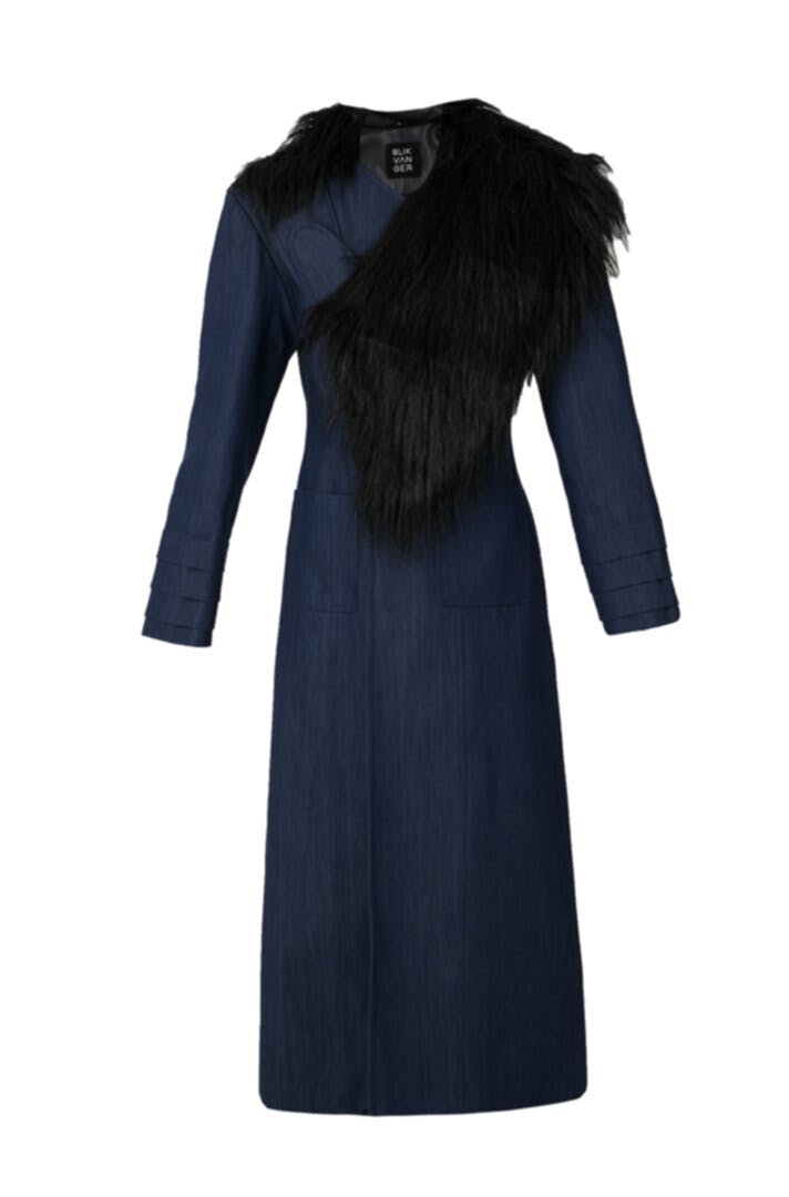 Denim furry coat, a product by BLIKVANGER