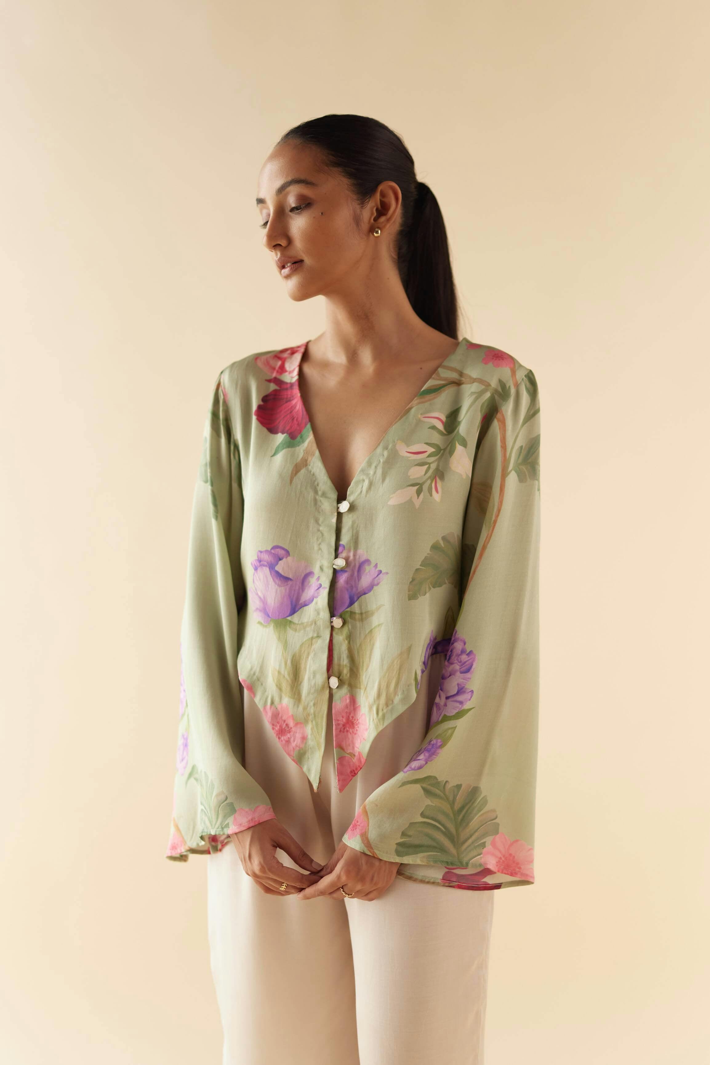 Thumbnail preview #1 for Jade Floral Dream V Lounge Shirt