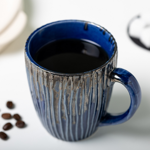 Thumbnail preview #2 for Blue Color Ceramic Coffee Mug with Striking Lines Design