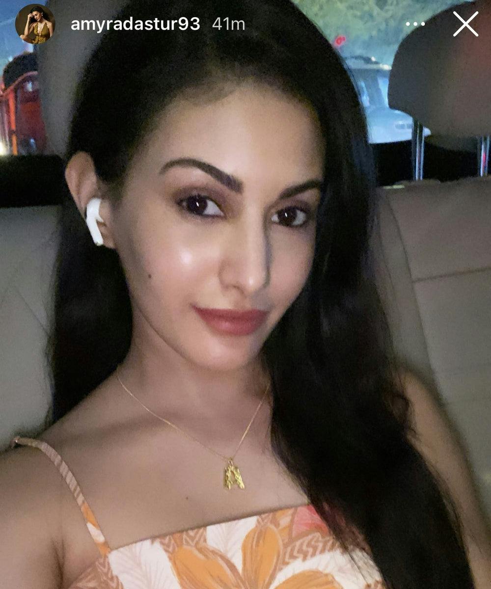 Thumbnail preview #2 for Amyra Dastur wearing MNSH Minimalistic Initial A Necklace
