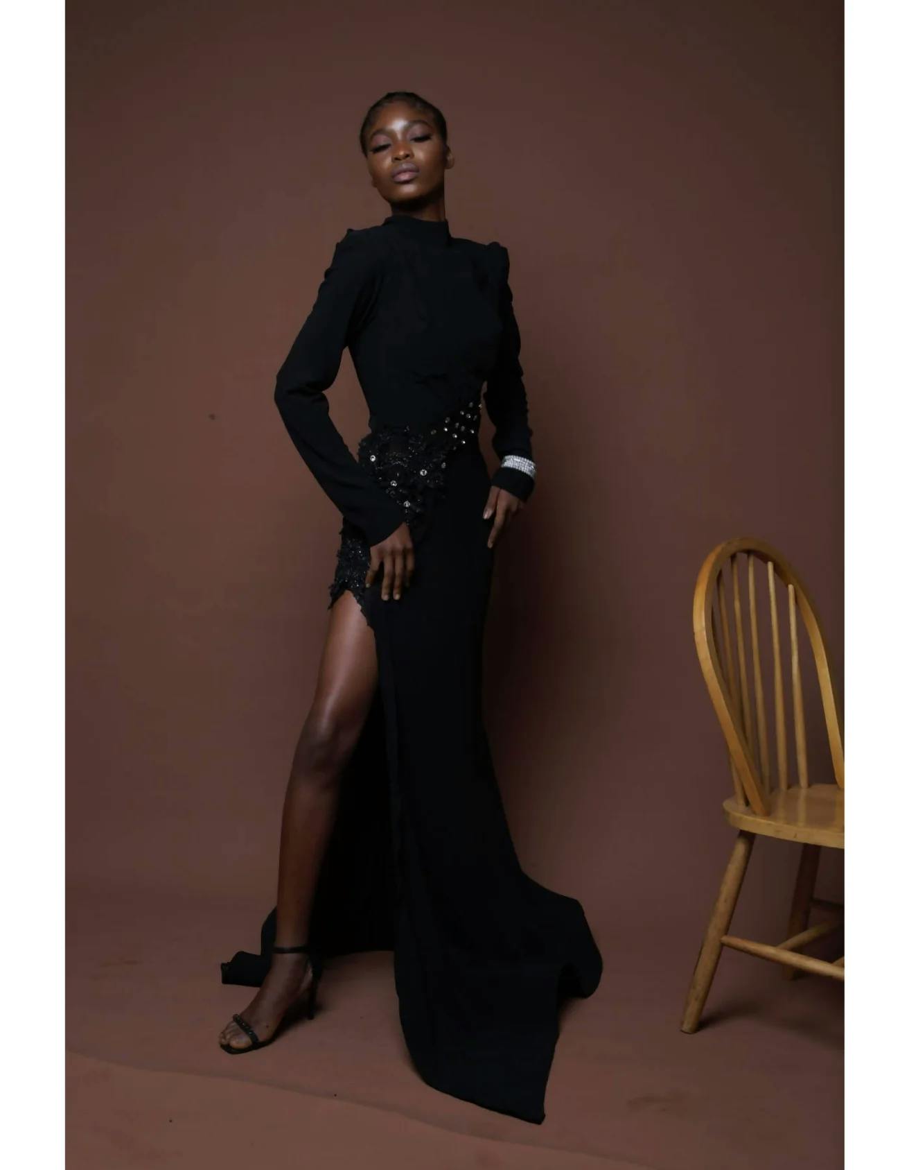 Black Embellished Side Slit Dress, a product by Joseph Ejiro