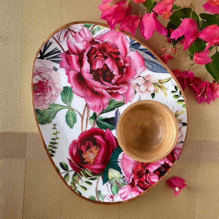 Large Oval Platter With Dip Bowl - Tudor Blooms, a product by Faaya Gifting