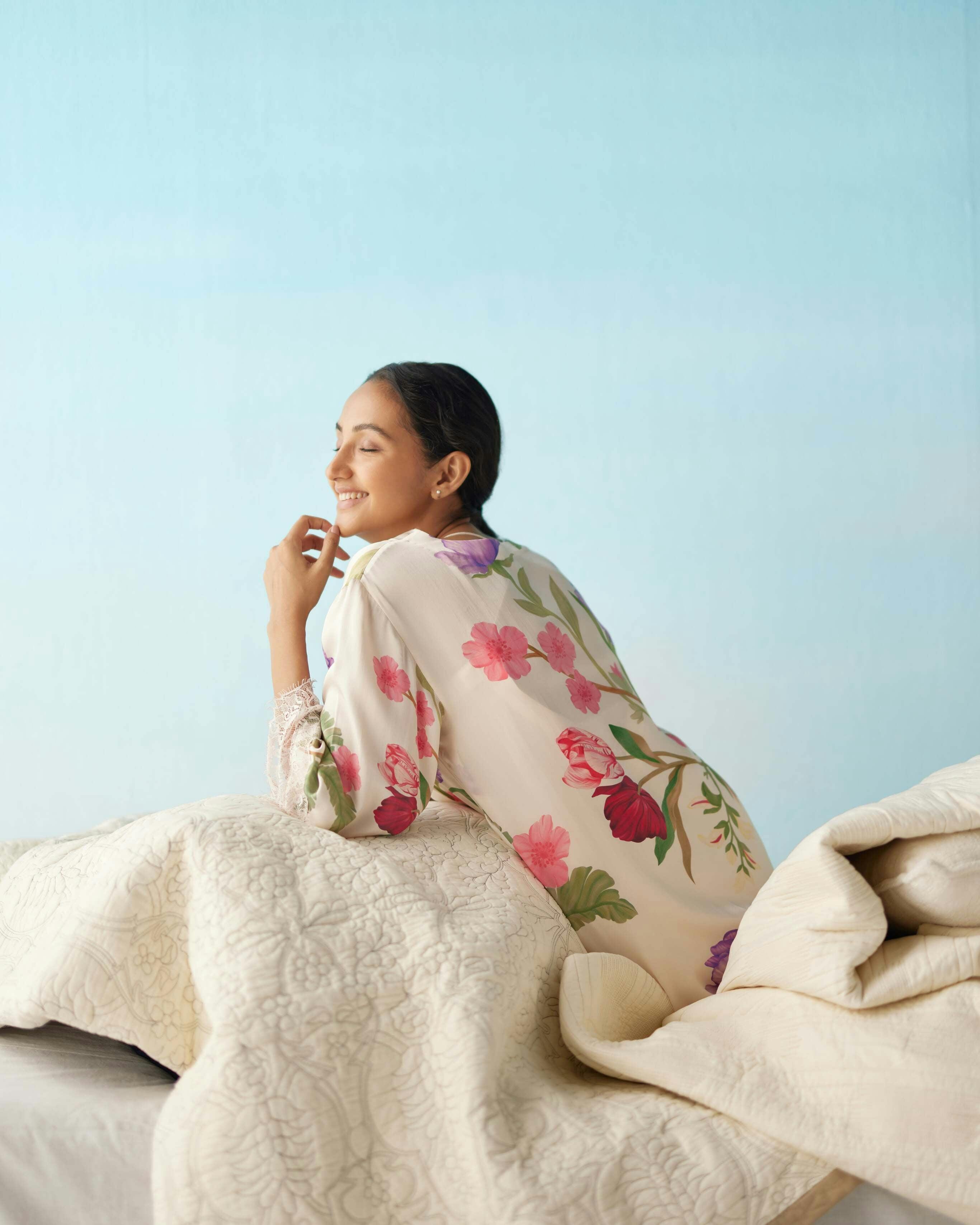 Thumbnail preview #1 for Floral Dream Silk Robe & Slip Set