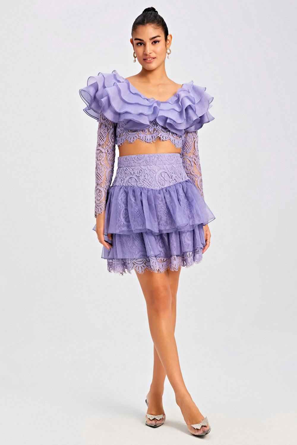 Thumbnail preview #1 for Lilac Ruffled Layered Skirt Set