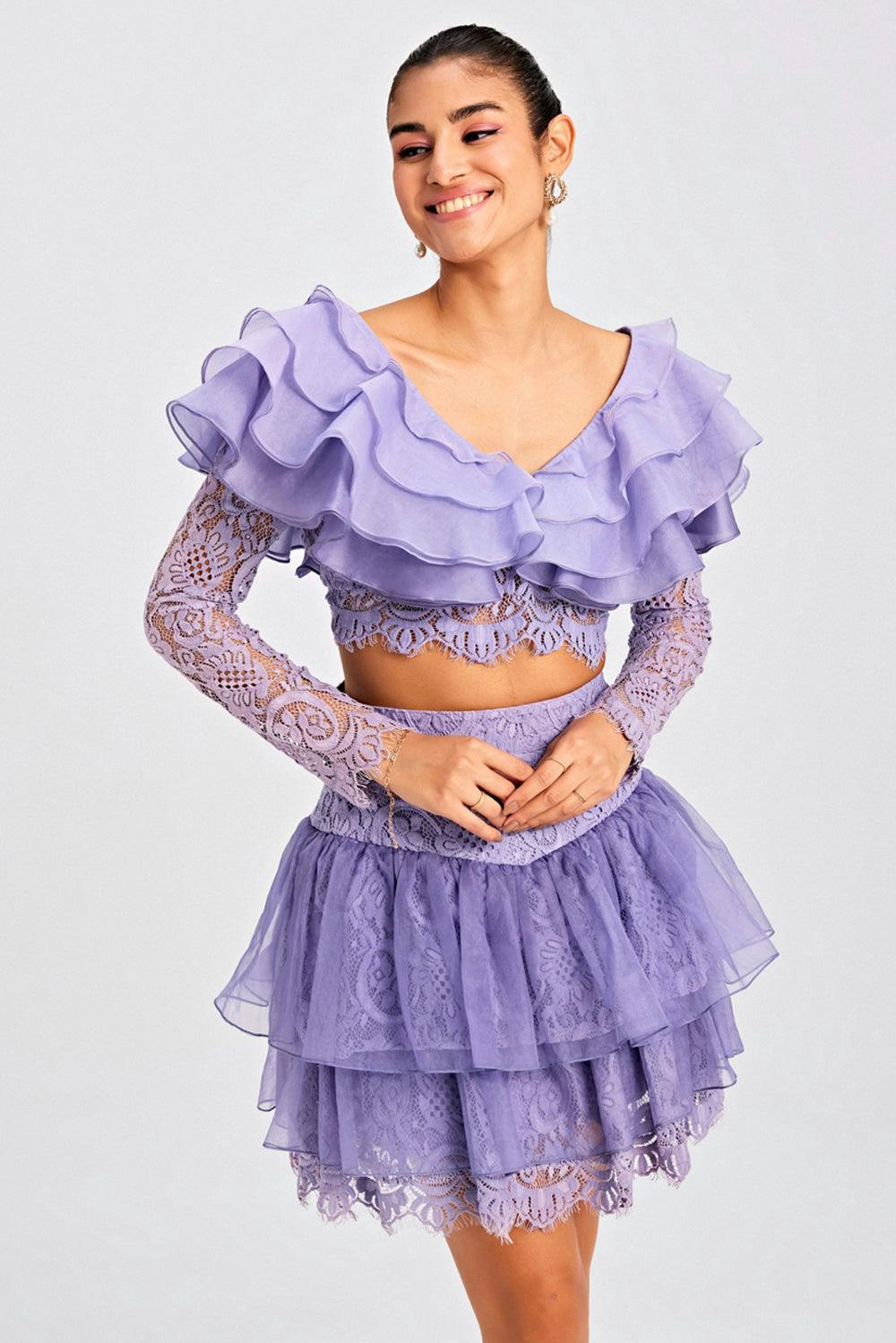 Thumbnail preview #0 for Lilac Ruffled Layered Skirt Set