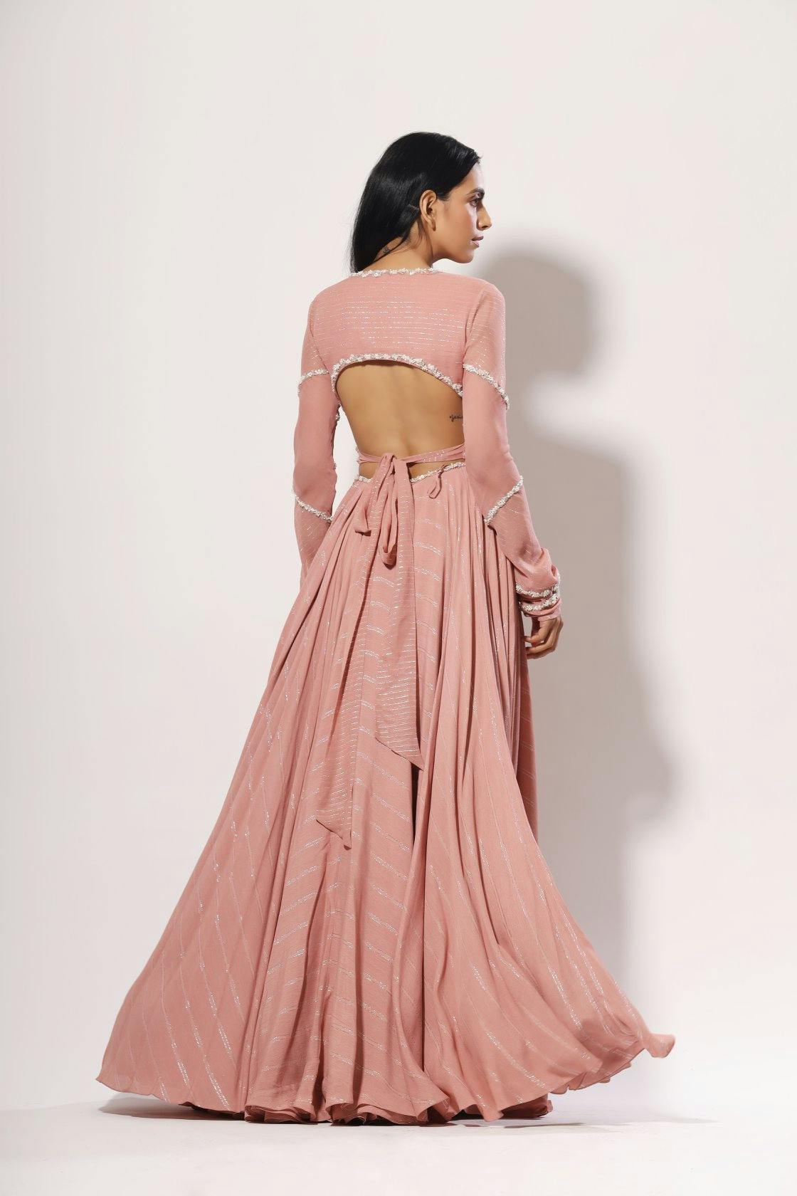 Thumbnail preview #1 for Blush back cut-out lehenga set