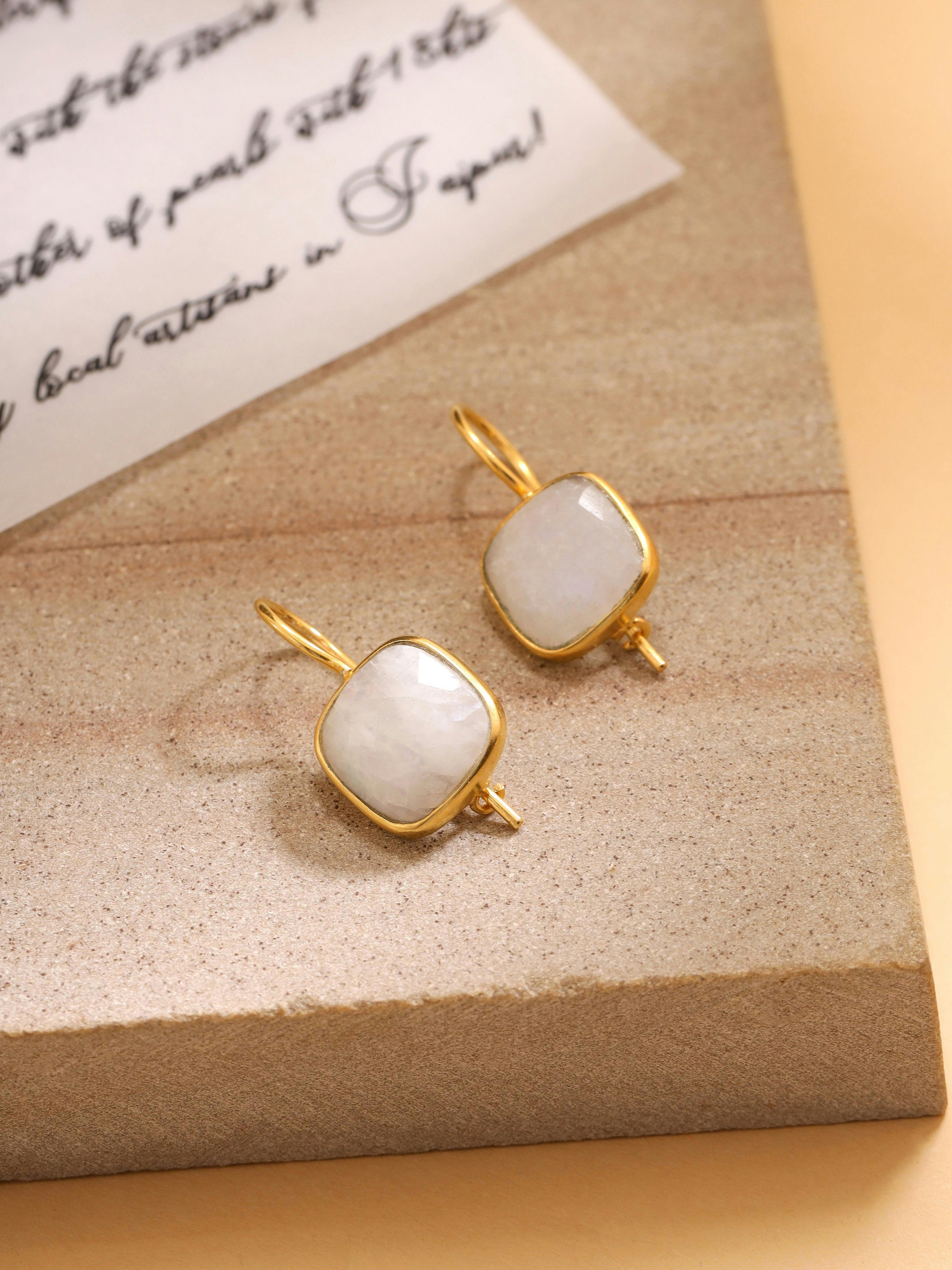 Square/Round moonstone earrings, a product by The Jewel Closet Store