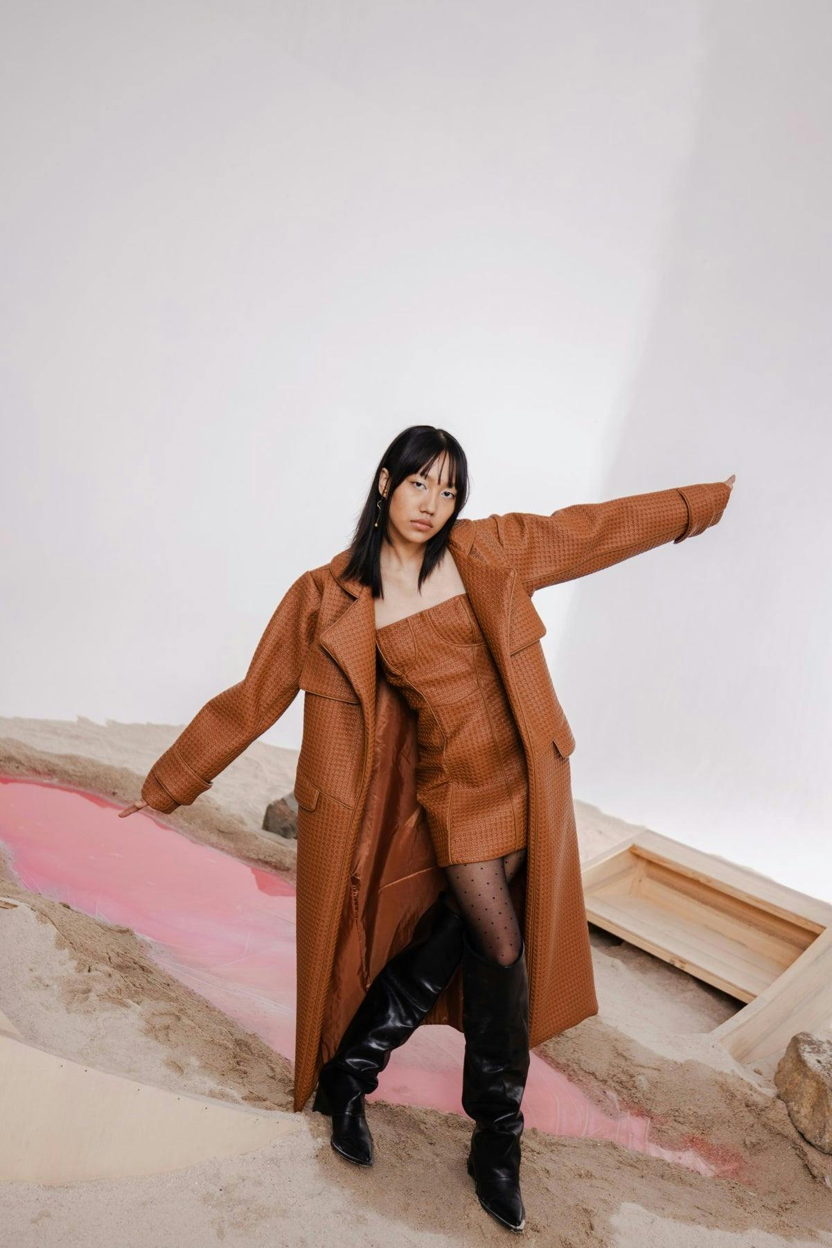 Thumbnail preview #1 for DORA CACAO OVERSIZED JACKET WITH MINI SHEATH DRESS