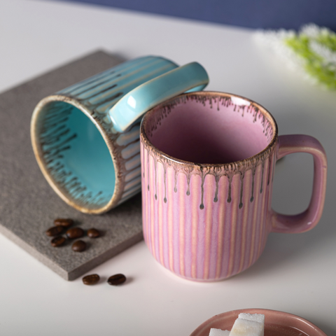 Pink Color Ceramic Coffee Mug with Brown Drops Border, a product by The Golden Theory