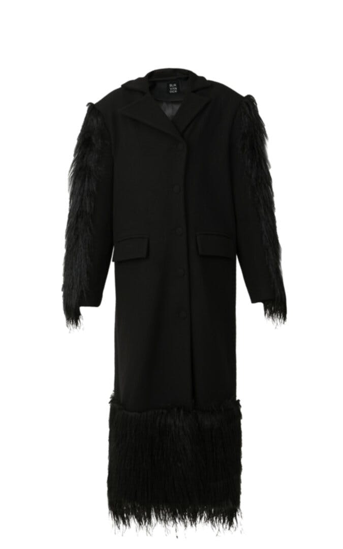 Black furry coat, a product by BLIKVANGER