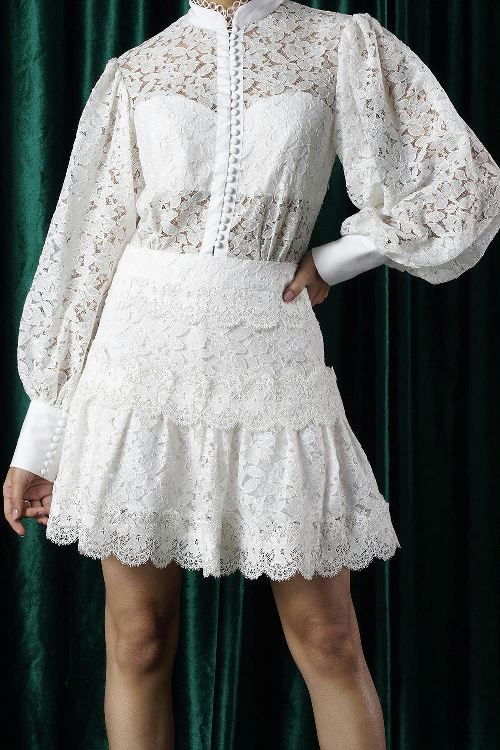 Thumbnail preview #1 for Amelia White Bishop Sleeve Lace Dress