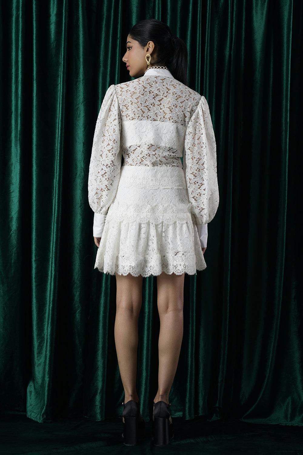 Thumbnail preview #3 for Amelia White Bishop Sleeve Lace Dress