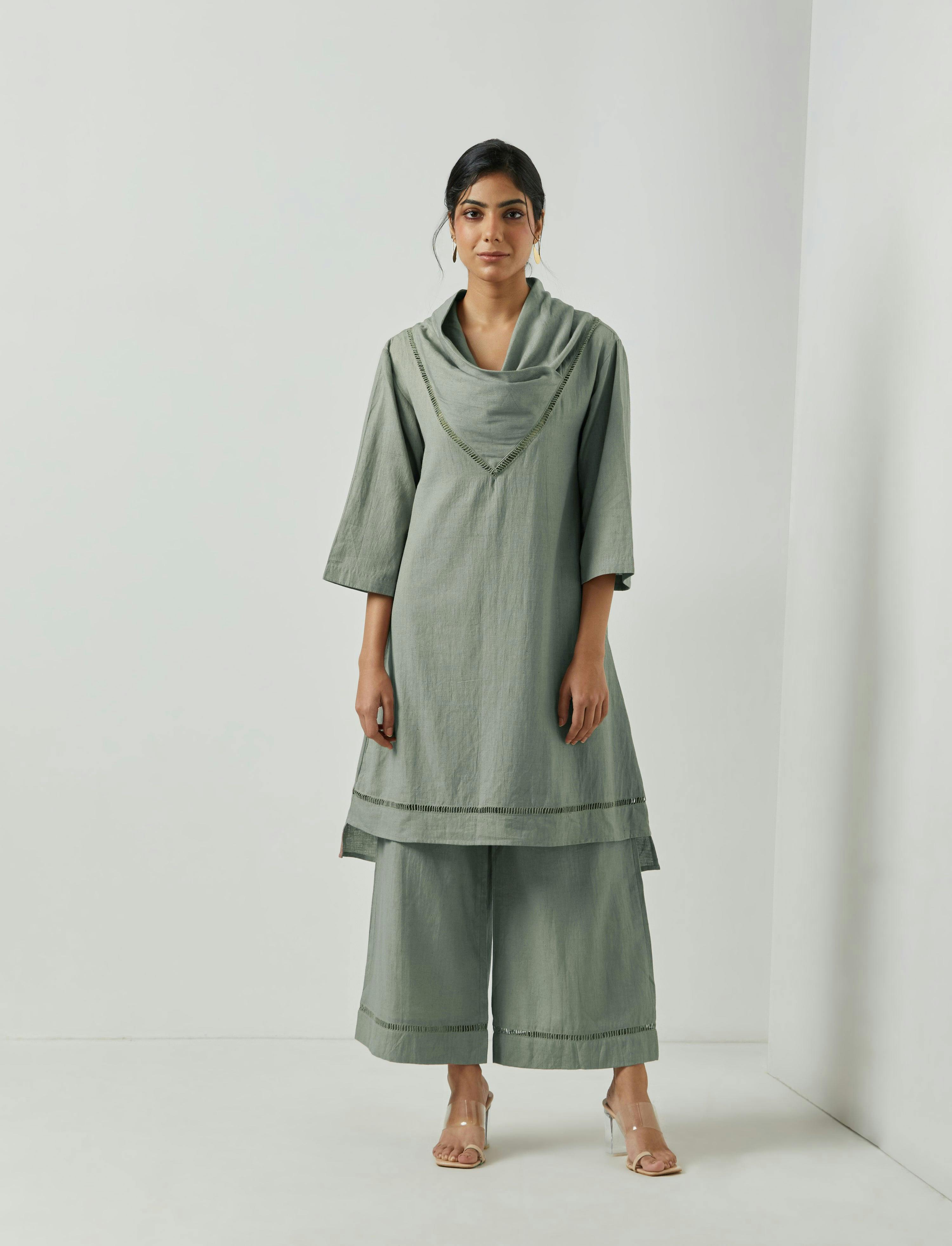 PALE OLIVE FOLIO TUNIC - 1 PC, a product by MARKKAH STUDIO