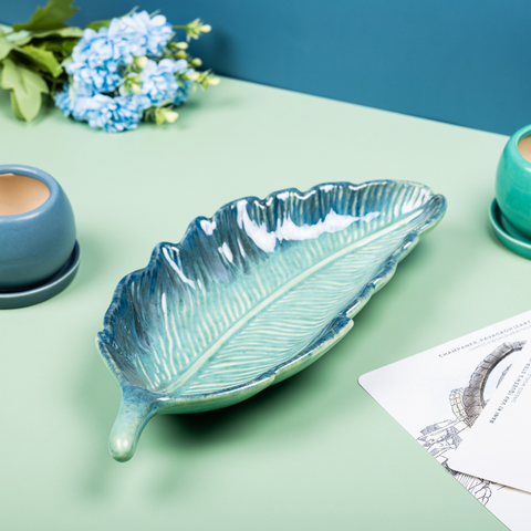 Green Color Leaf Shaped Platter, a product by The Golden Theory