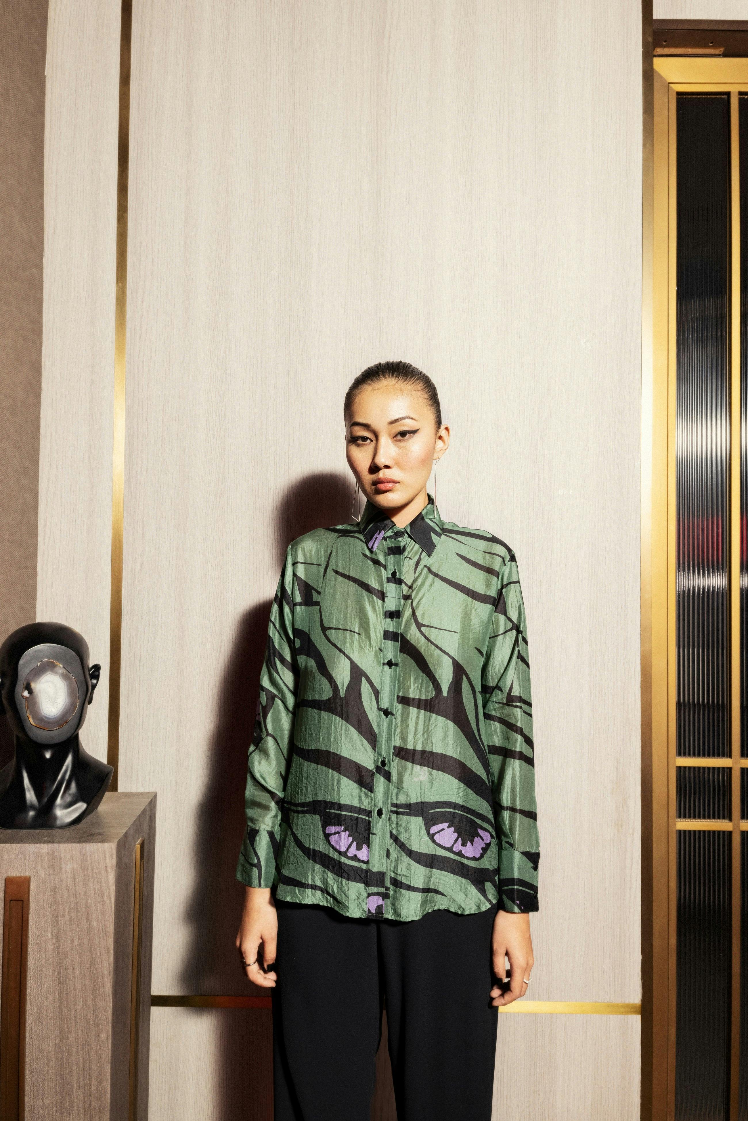 Emerald Flow Silk Shirt, a product by Pocketful Of Cherrie