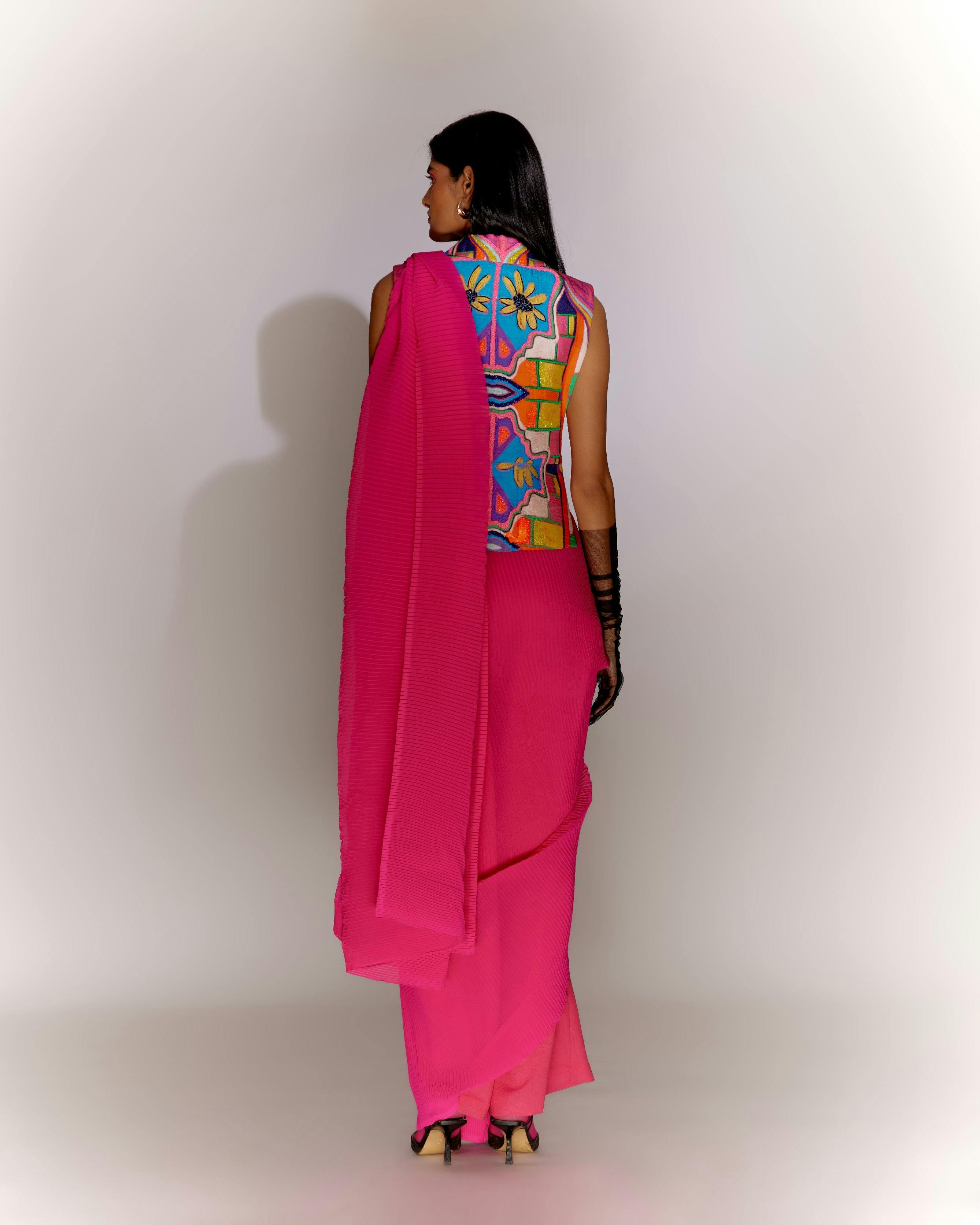 Thumbnail preview #3 for Fringe Jacket Printed with Saree Drape