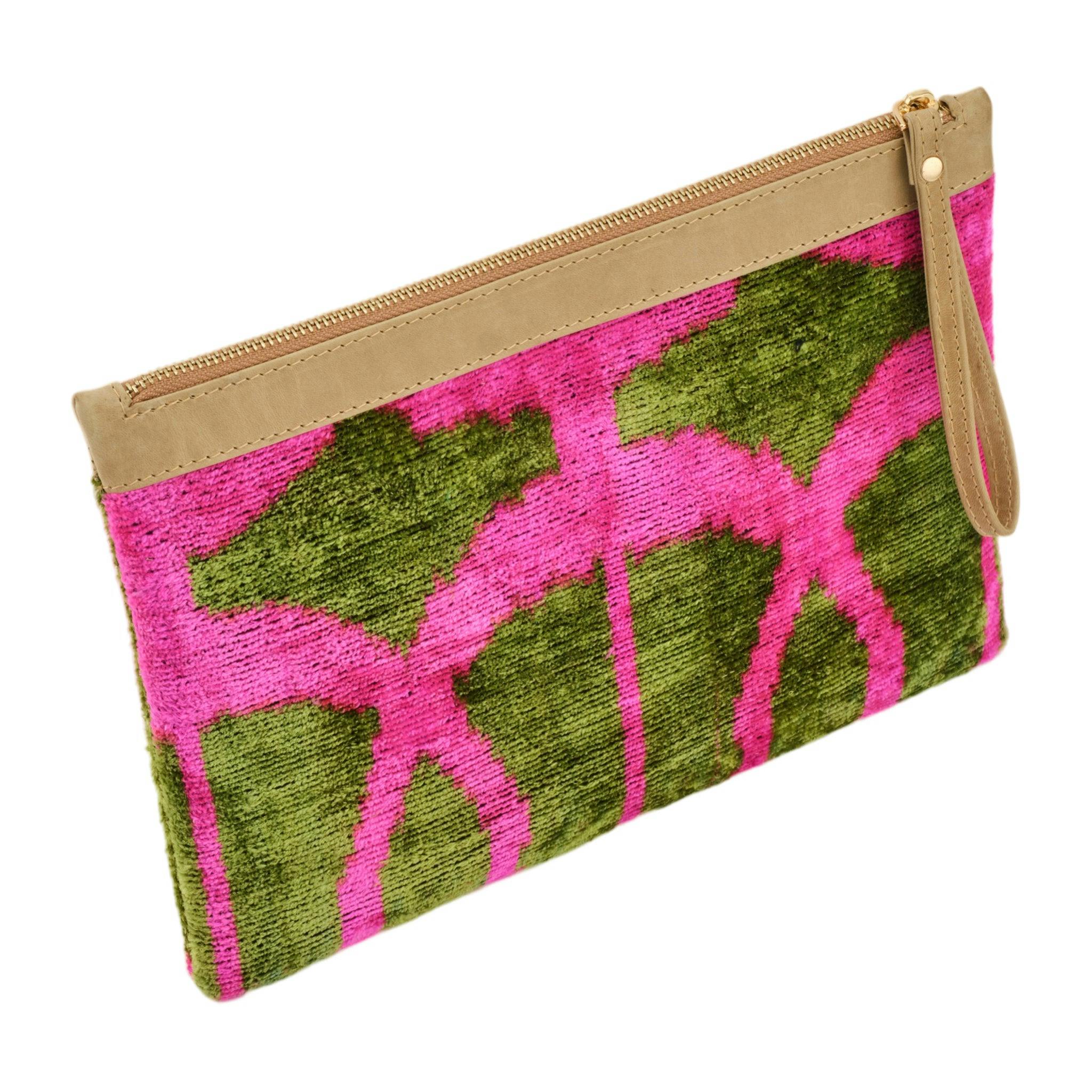 Thumbnail preview #3 for Green & Pink Flat Clutch With Tassel