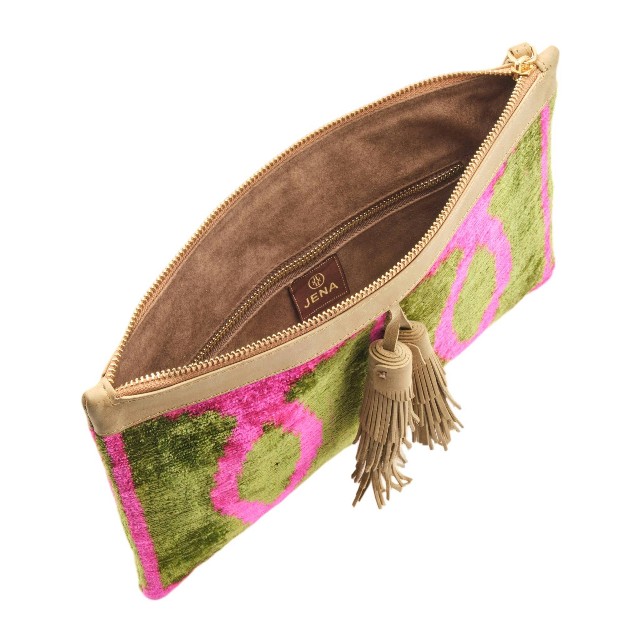 Thumbnail preview #4 for Green & Pink Flat Clutch With Tassel