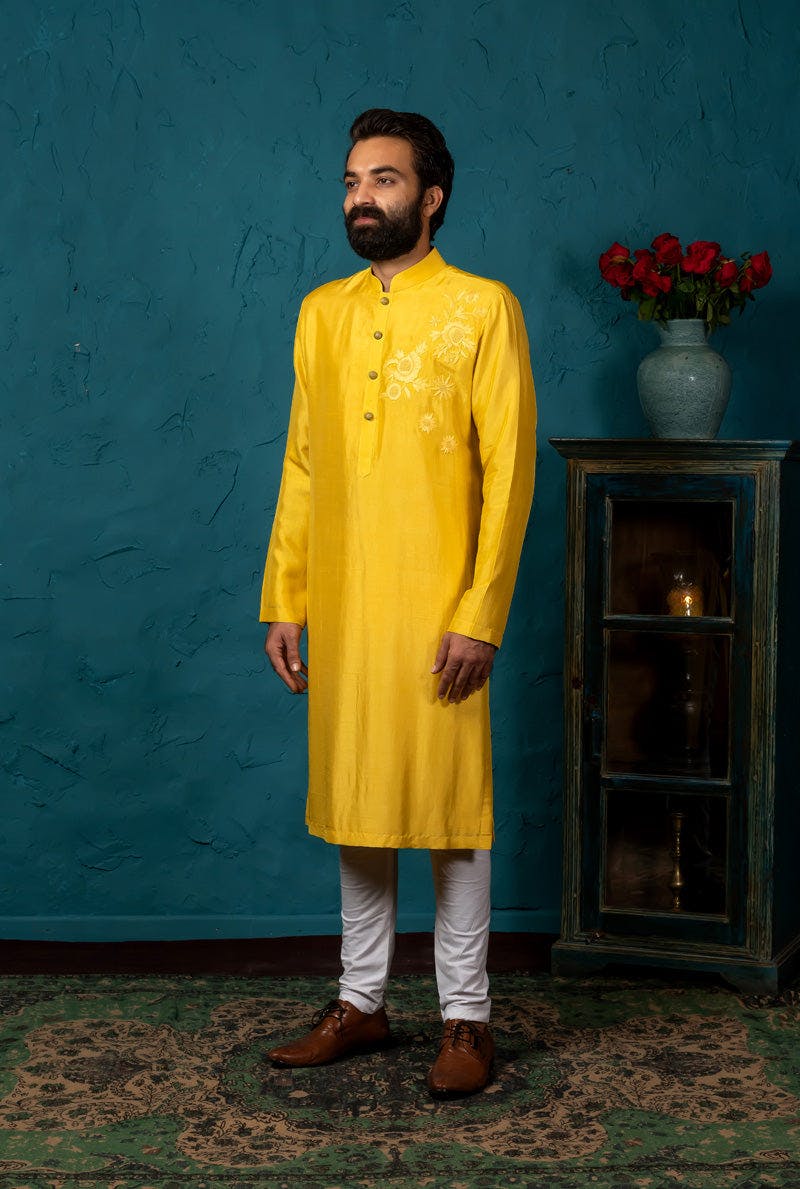 Thumbnail preview #1 for YELLOW EMBROIDERED KURTA SET