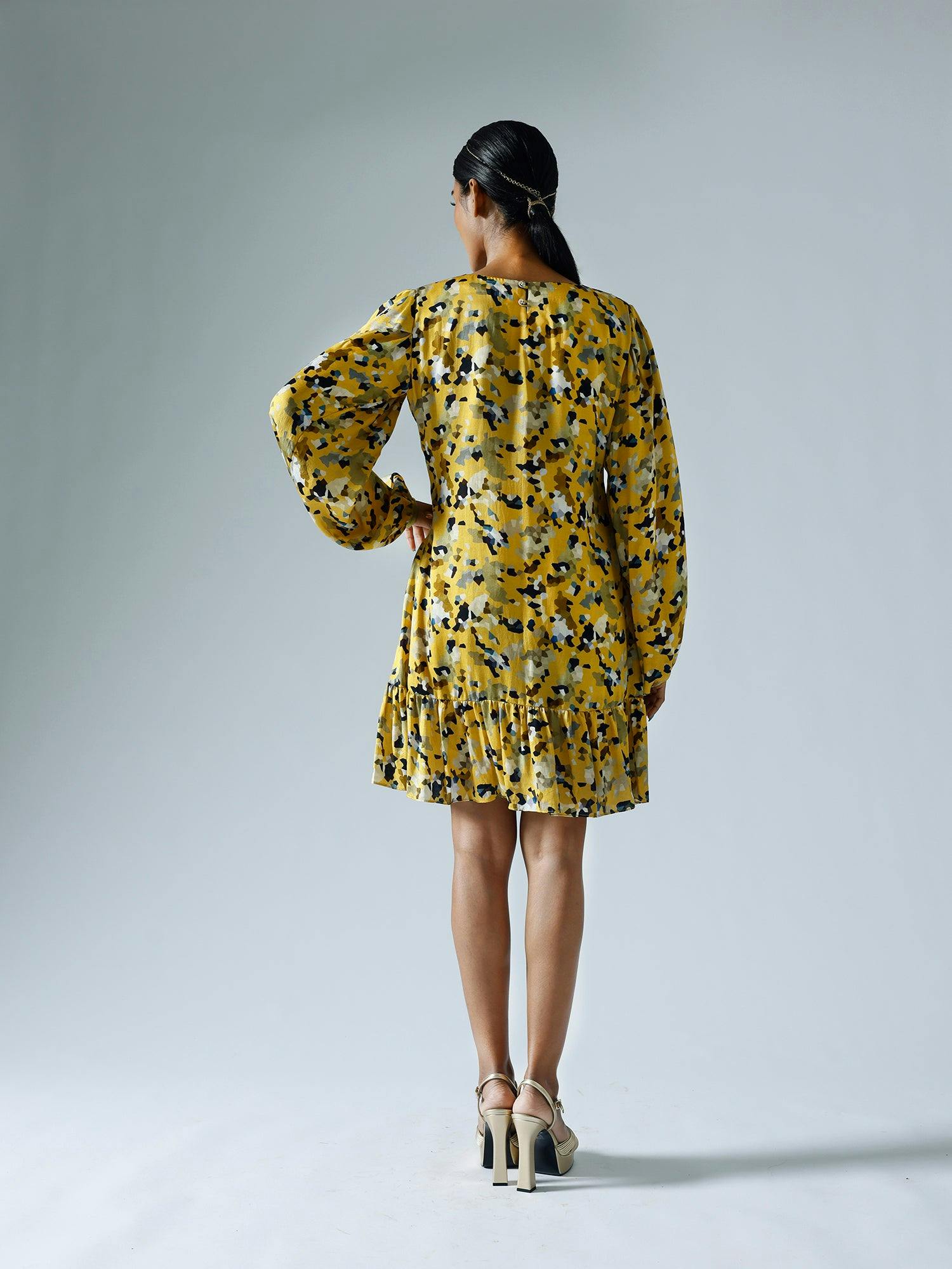 Thumbnail preview #3 for Pixelated Yellow Shift Dress