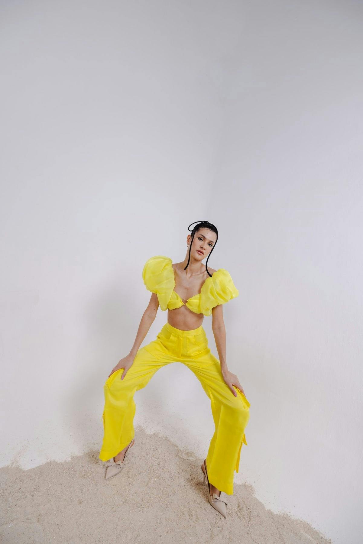 Thumbnail preview #2 for ENZO YELLOW CROP TOP & PANTS