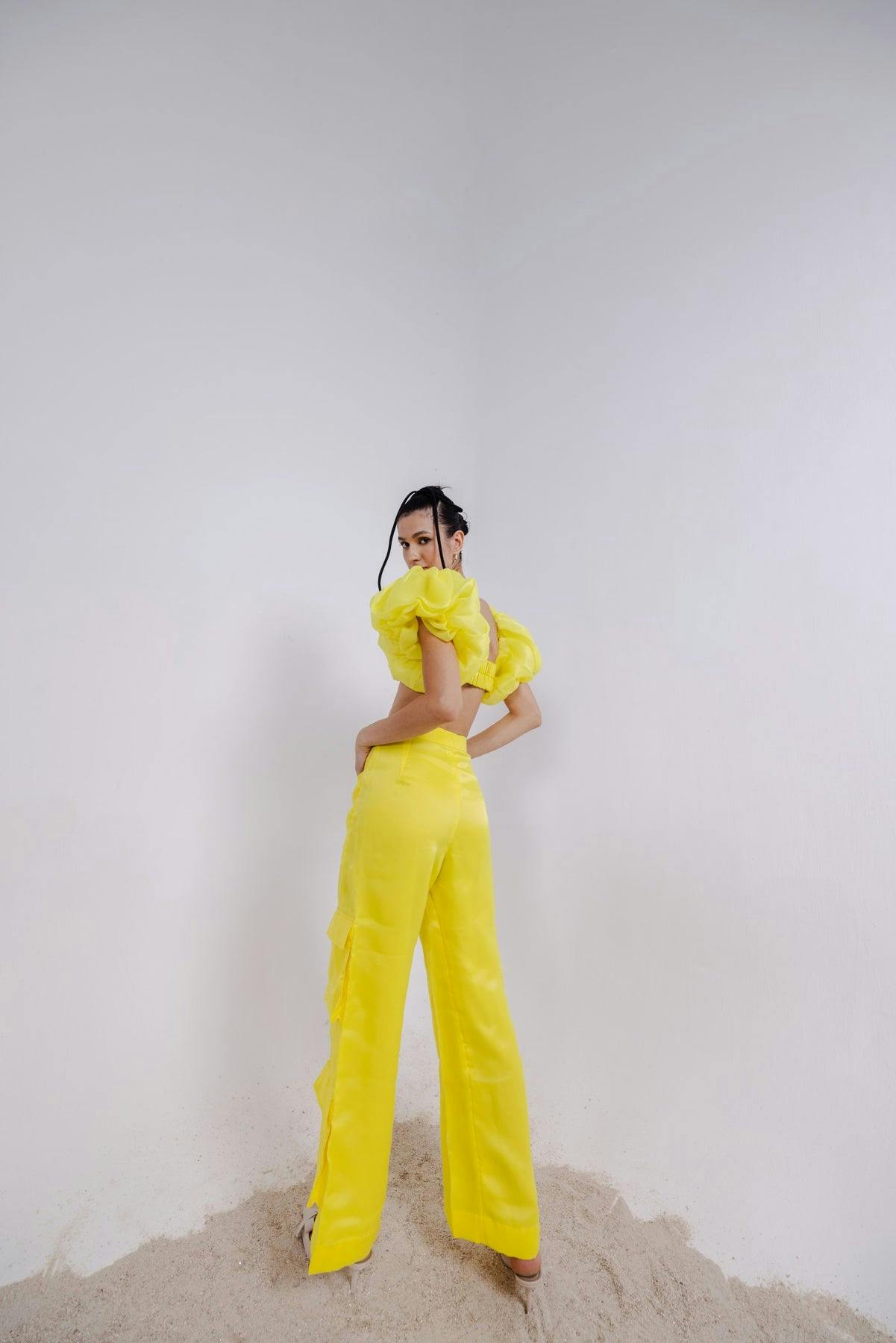 Thumbnail preview #3 for ENZO YELLOW CROP TOP & PANTS