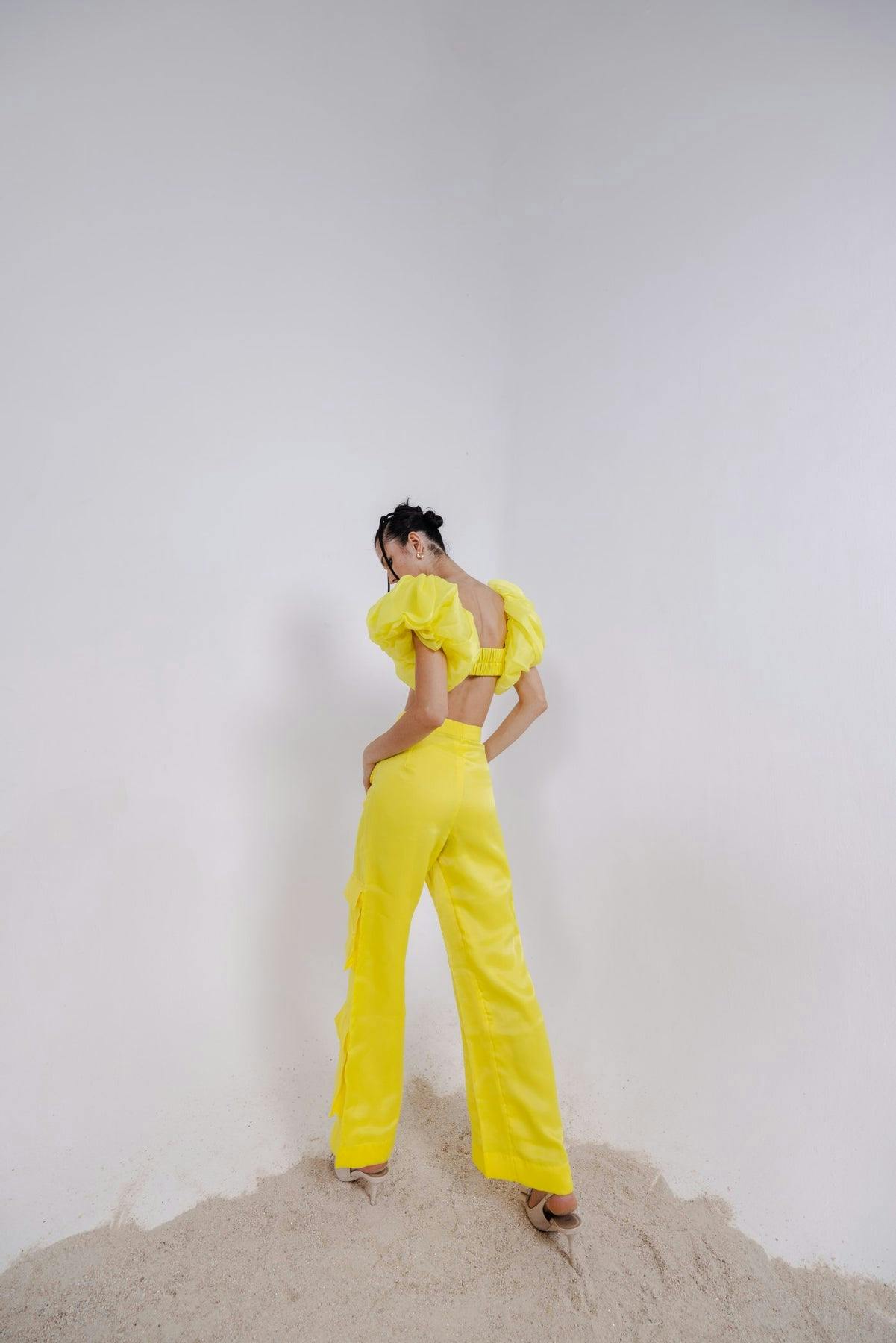 Thumbnail preview #4 for ENZO YELLOW CROP TOP & PANTS