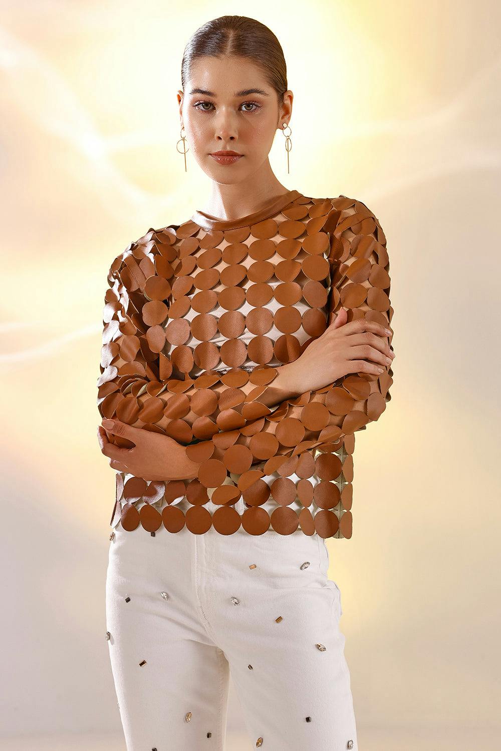 Brown glister leather top, a product by Saltz n sand 