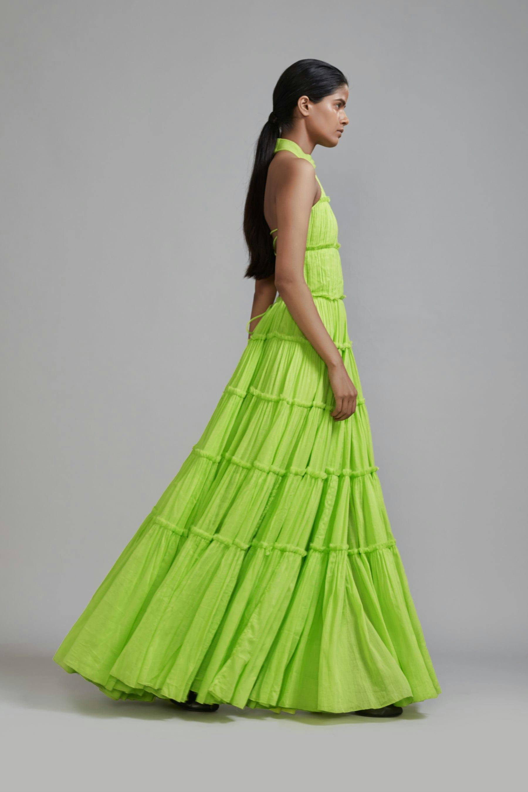 Thumbnail preview #3 for Neon Green Backless Tiered Gown