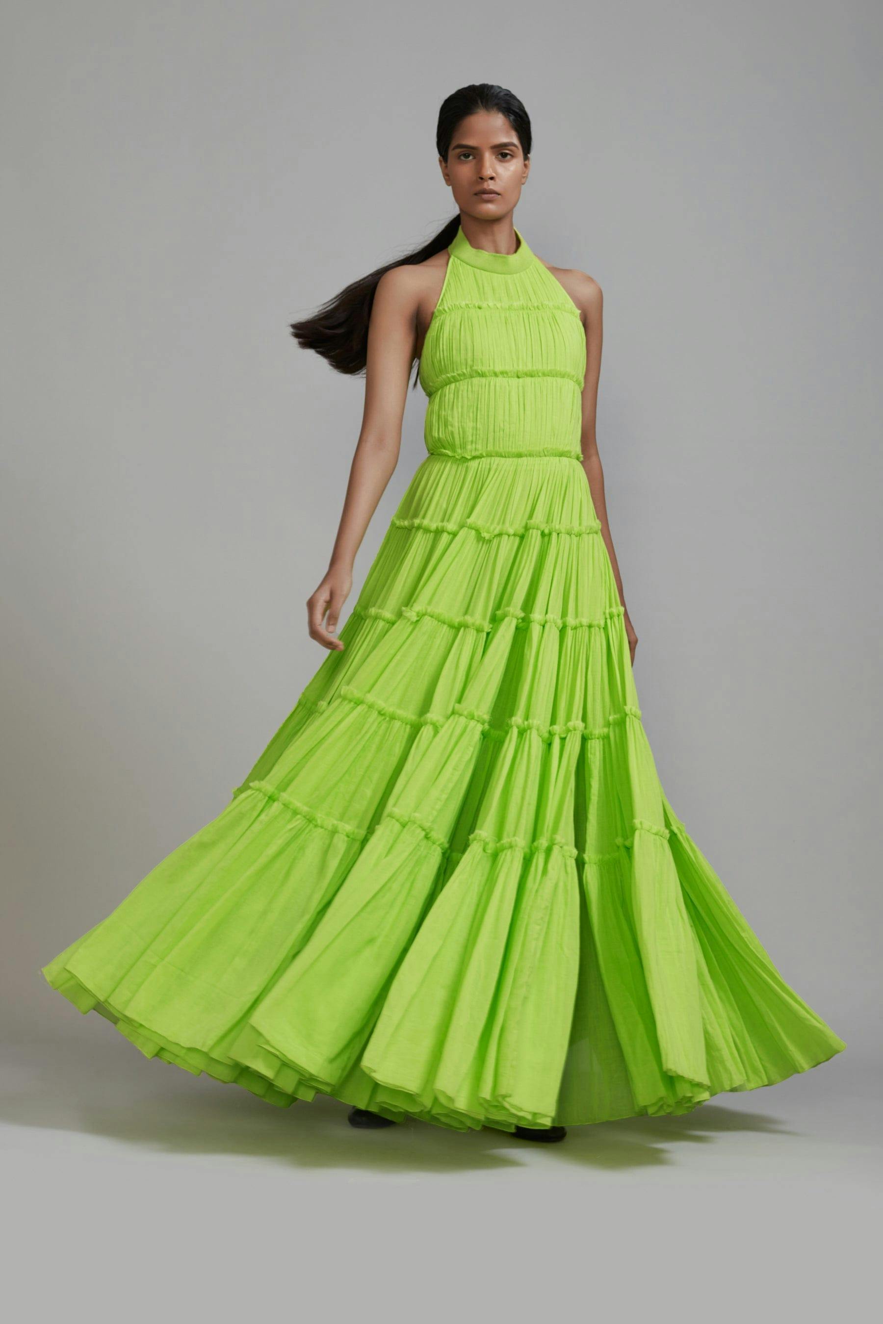 Thumbnail preview #2 for Neon Green Backless Tiered Gown