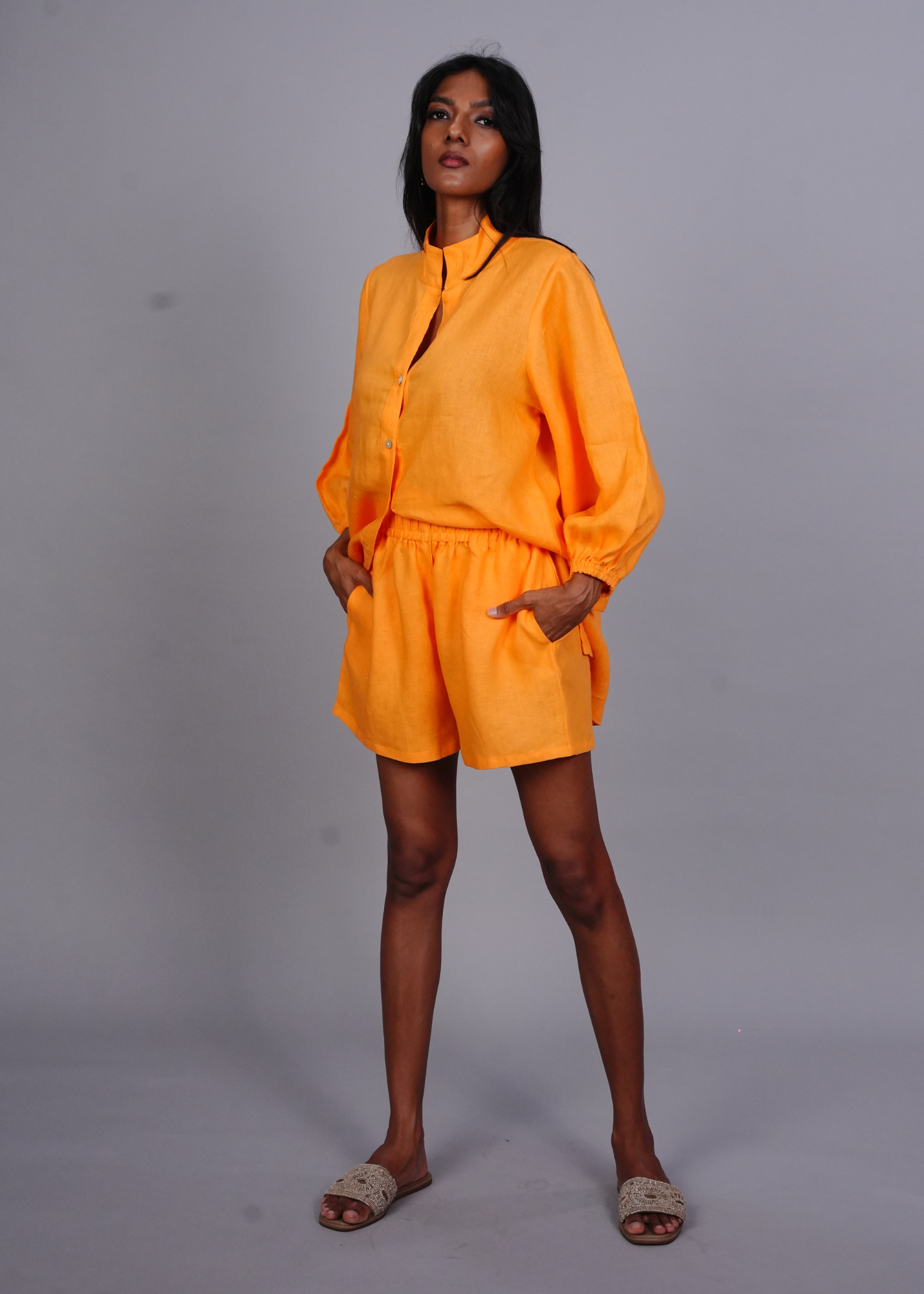 Ela Long Shorts - Mango Linen, a product by Azurina