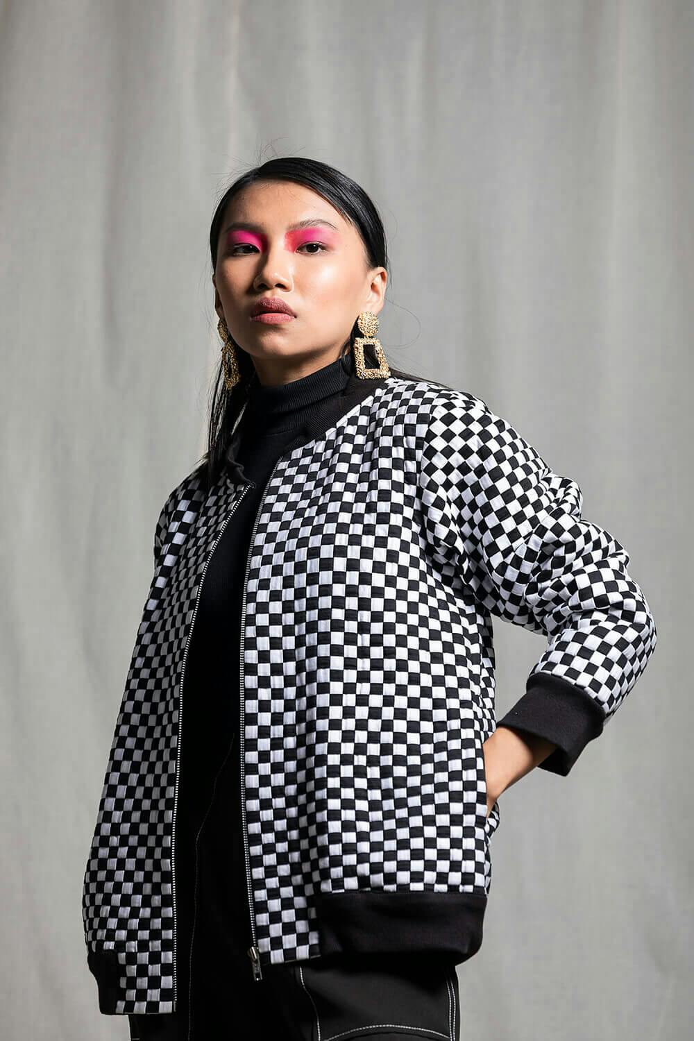 Thumbnail preview #2 for Woven Checkered Bomber