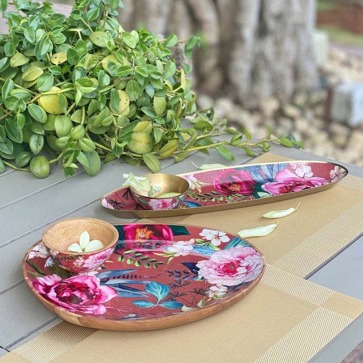 Oval Platters With Dip Bowls, Gift Set of 2 - Windsor Blooms, a product by Faaya Gifting