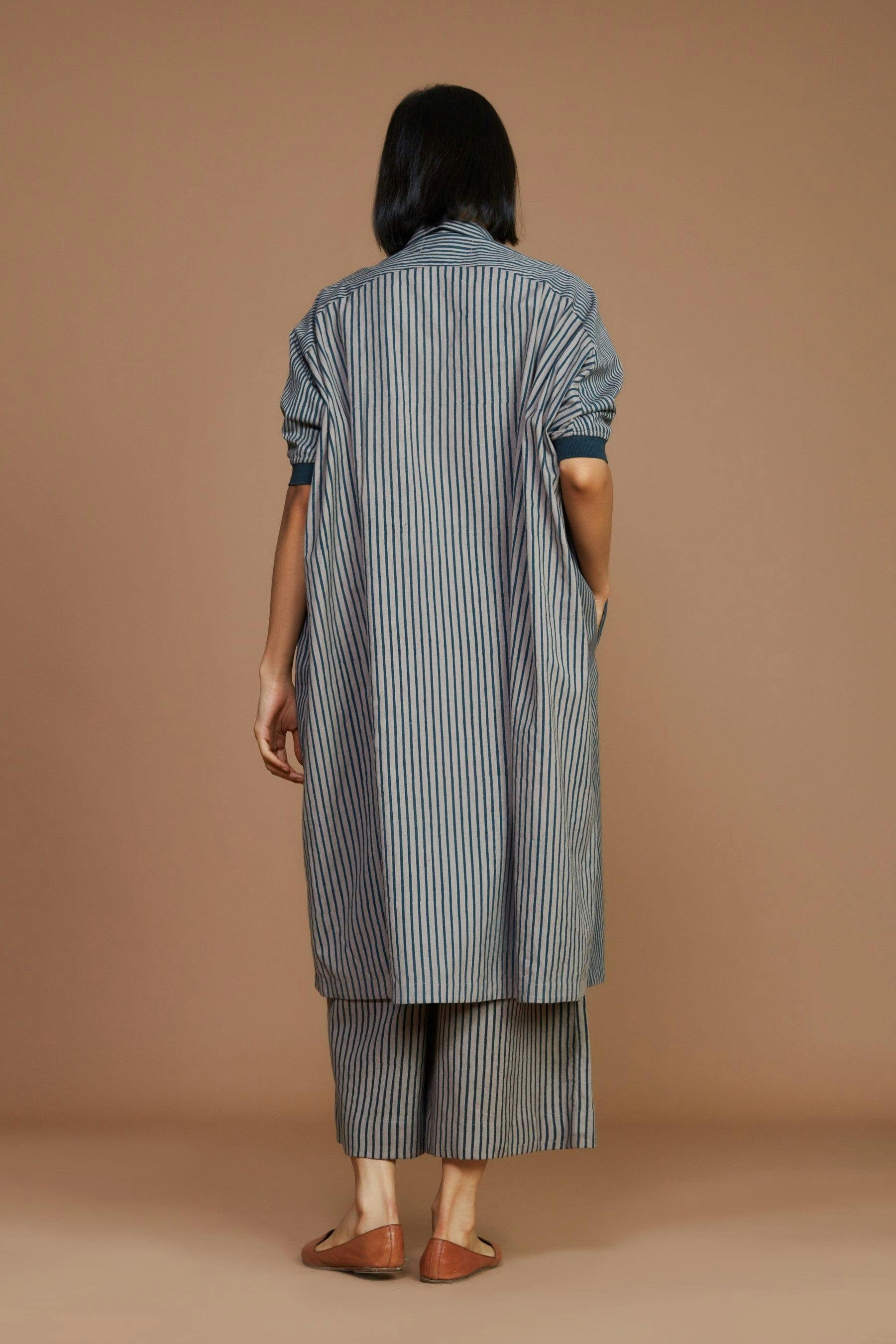 Thumbnail preview #4 for Grey With Charcoal Striped Kaftan Co-Ord Set