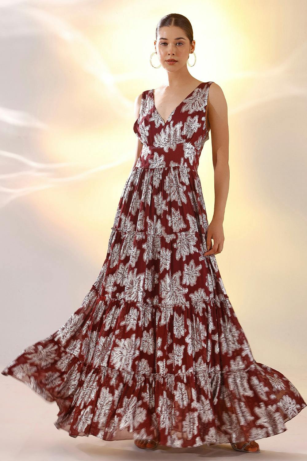 Wine Lurex maxi dress, a product by Saltz n sand 