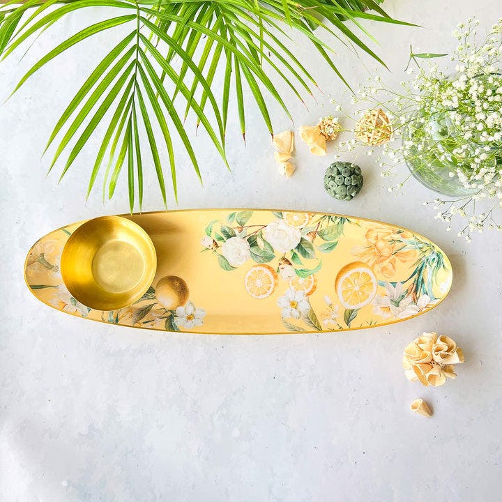 Oval Platter With Dip Bowl  - Lisbon Lemon, a product by Faaya Gifting