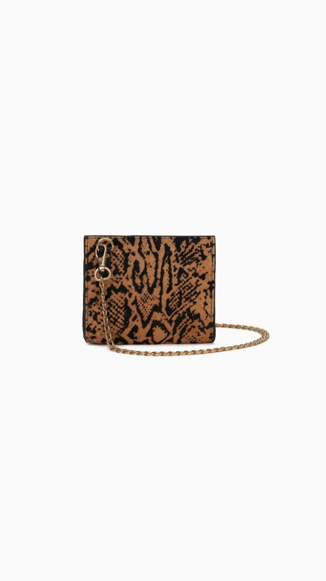 Brown Snake Print Hair-on Micro Bag with Dull Gold Chain, a product by Mistry 