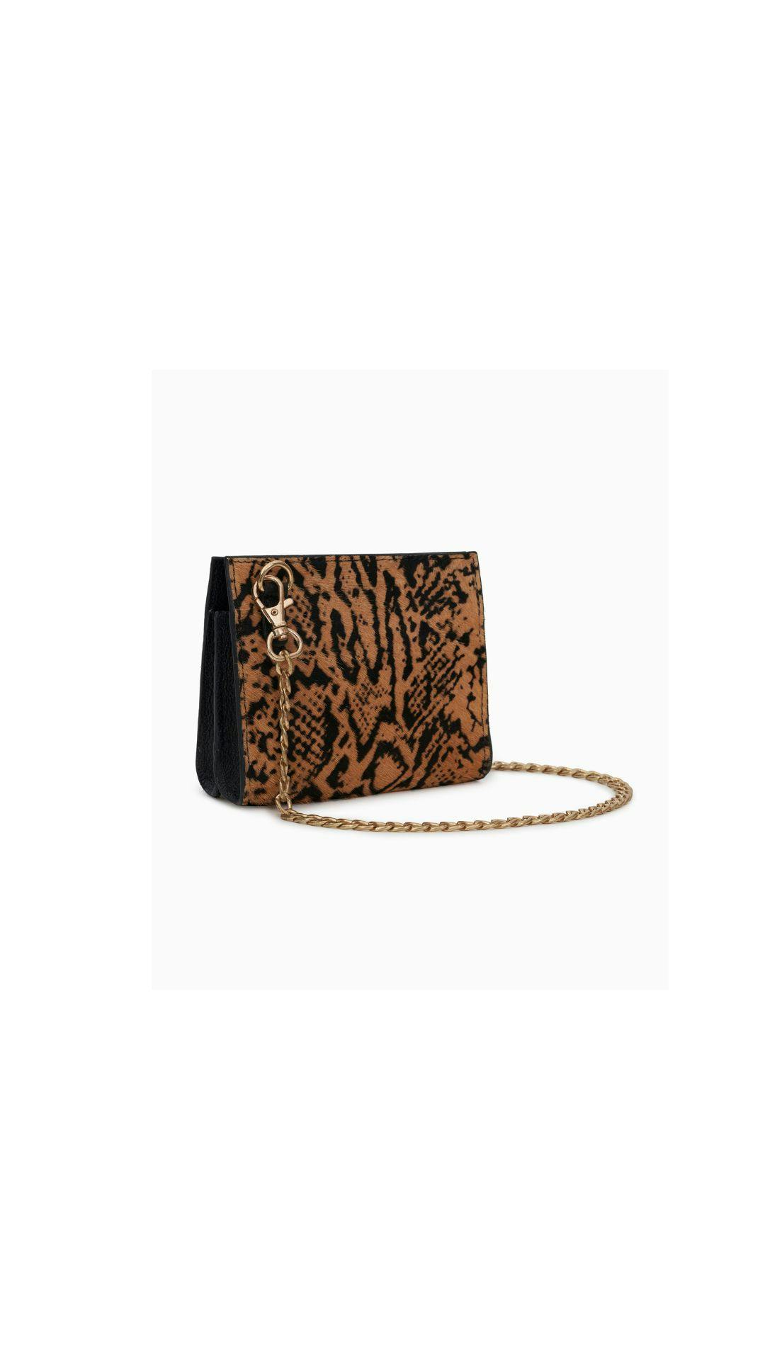 Thumbnail preview #1 for Brown Snake Print Hair-on Micro Bag with Dull Gold Chain