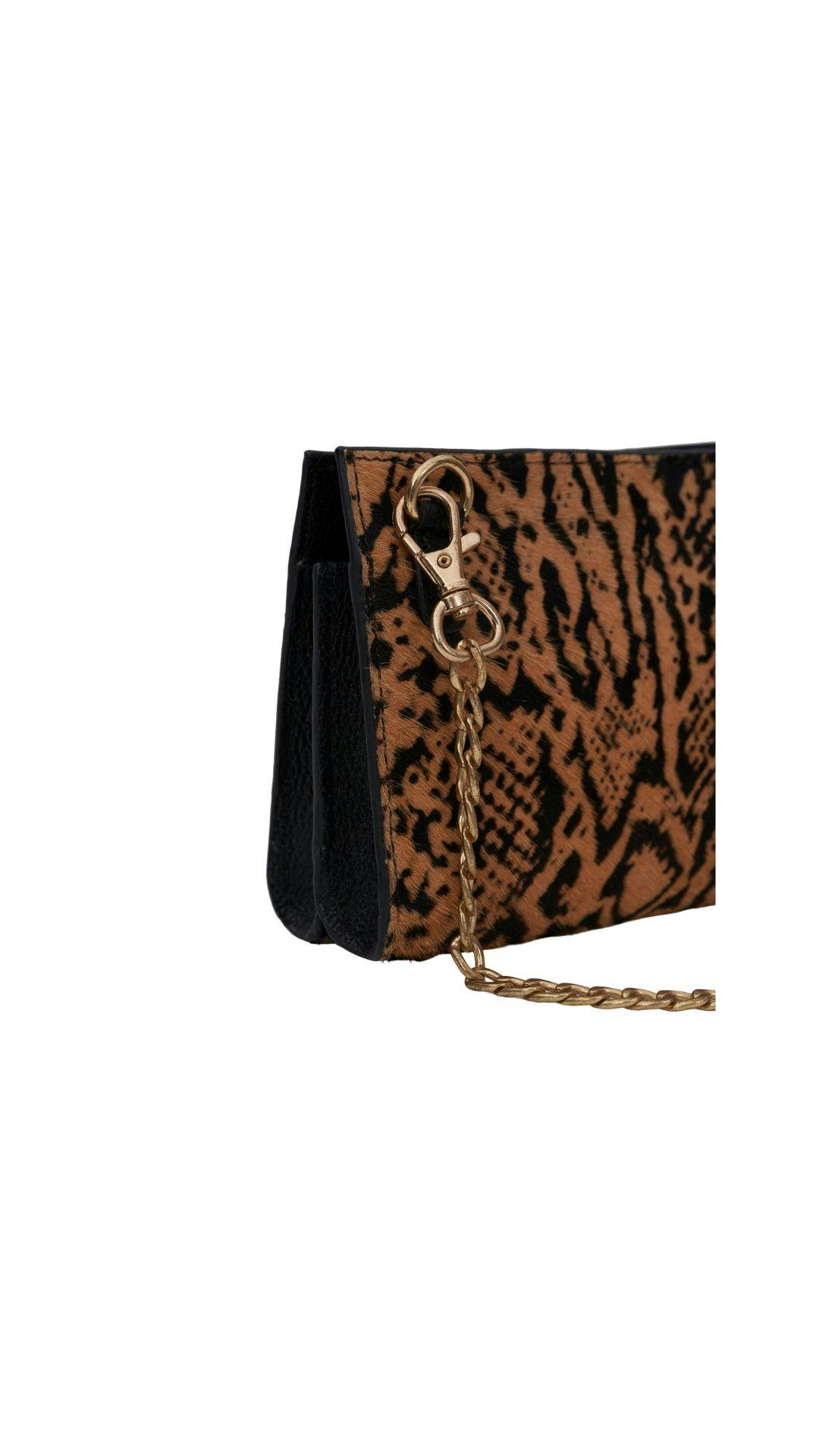 Thumbnail preview #2 for Brown Snake Print Hair-on Micro Bag with Dull Gold Chain