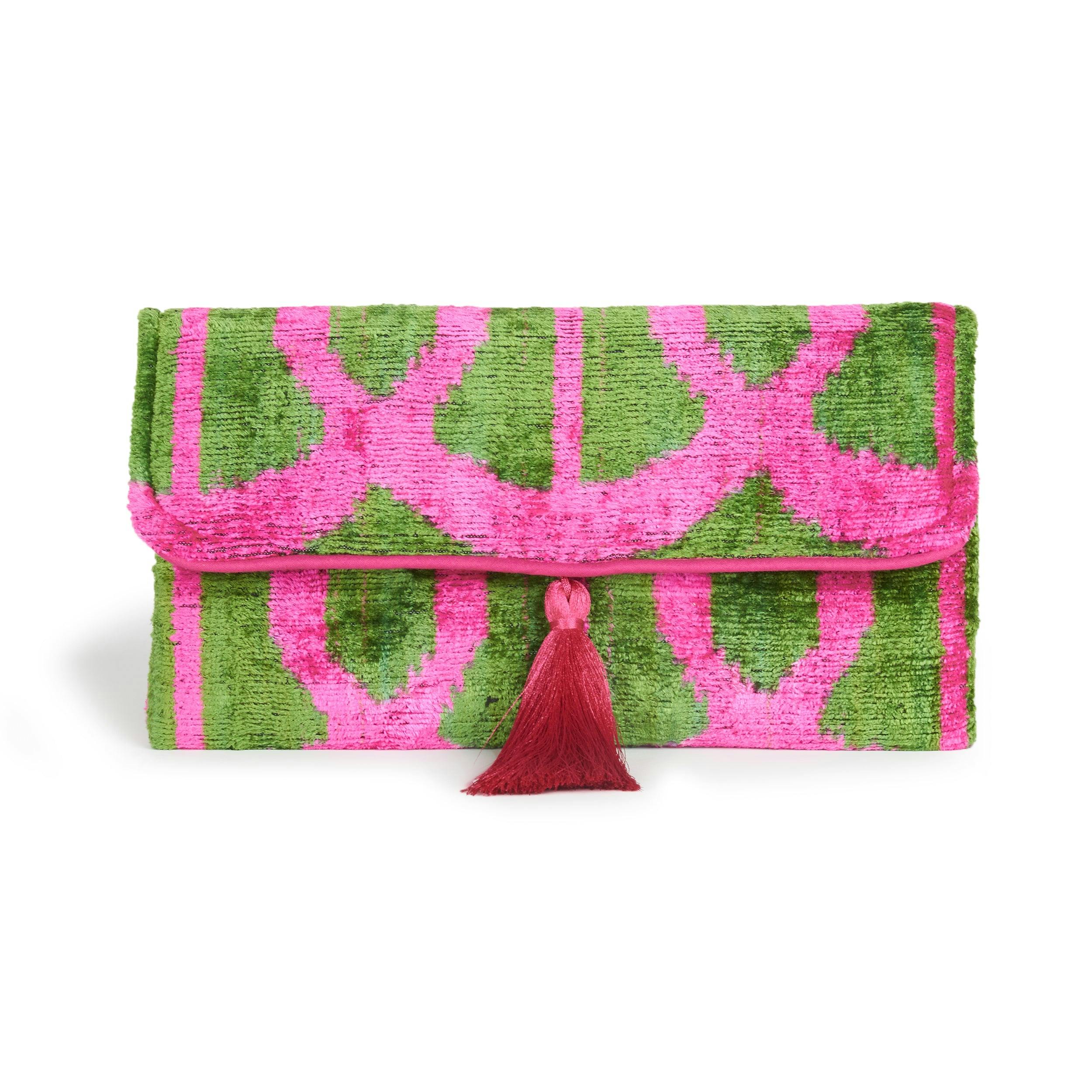 Thumbnail preview #3 for Hot Pink & Green Velvet Silk Fold Over Clutch